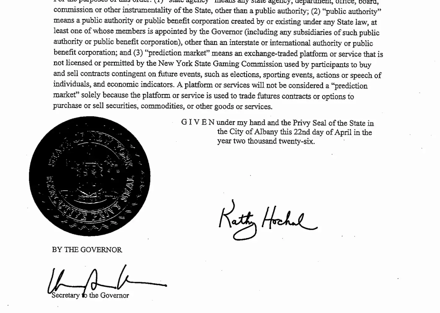 Executive order prediction market New York Illinois funzionari statali insider trading 2026