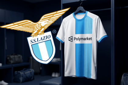 Maglia S.S. Lazio con logo Polymarket partnership crypto 2026