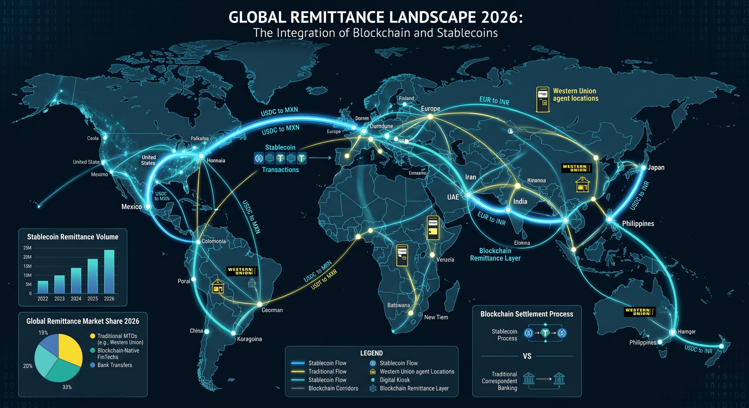 rimesse internazionali blockchain stablecoin Western Union 2026