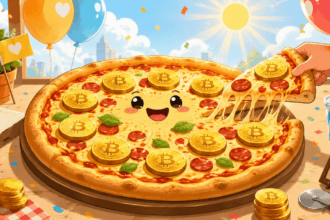 Bitcoin Pizza Day 2026 illustrazione Laszlo Hanyecz 10000 BTC due pizze