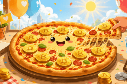 Bitcoin Pizza Day 2026 illustrazione Laszlo Hanyecz 10000 BTC due pizze