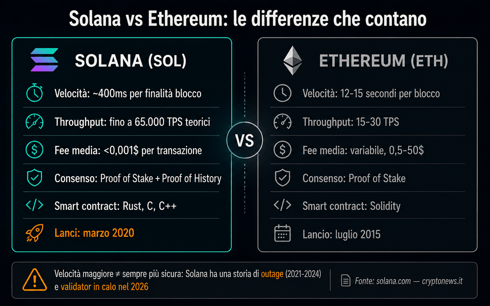 SOLANA Solana SOL cos'è blockchain Layer 1 differenze Ethereum velocità fee - Cryptonews.it