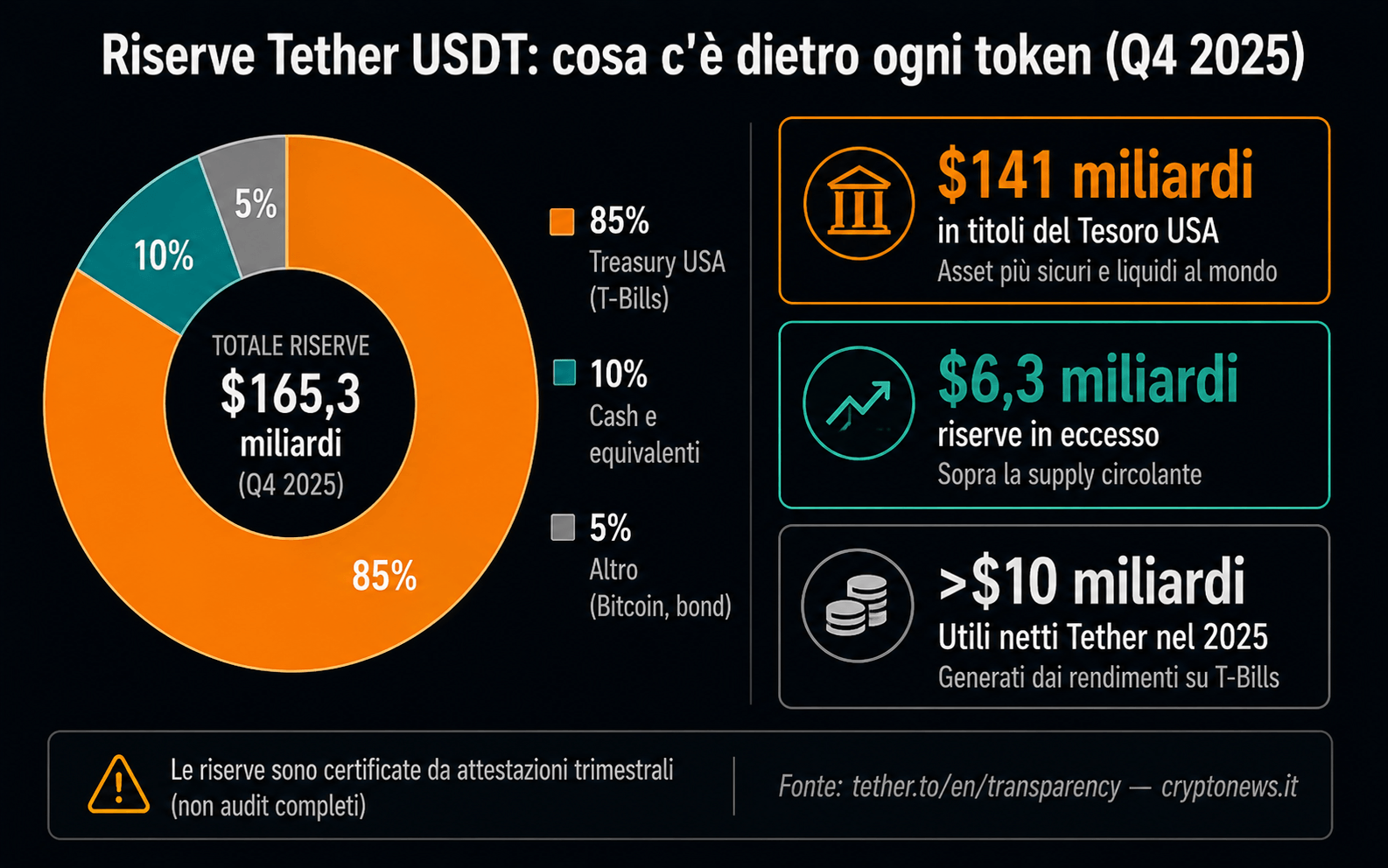 Tether USDT riserve composizione Treasury attestazione Q4 2025 - Cryptonews.it