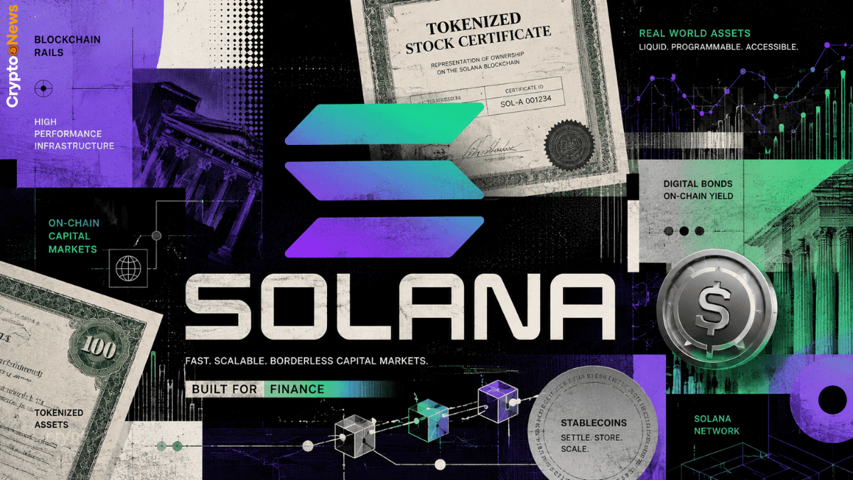 Solana e mercati di capitali tokenizzati in un'illustrazione editoriale