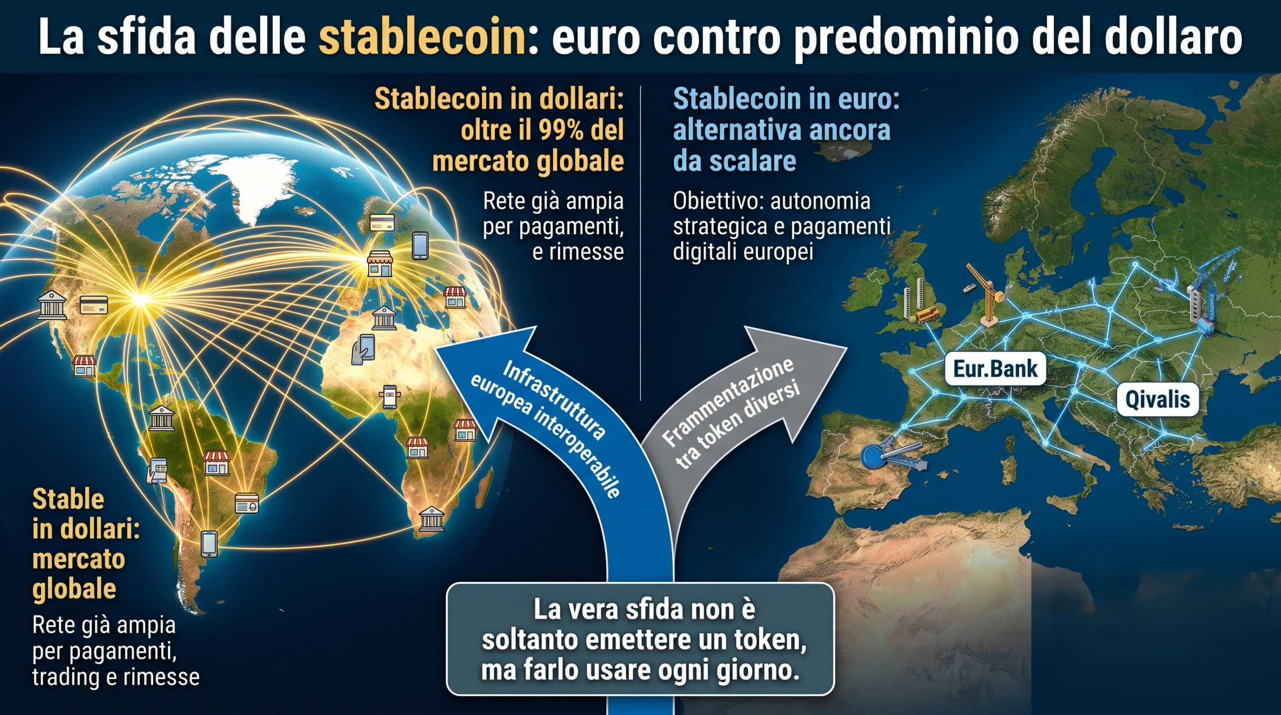 L’Europa cerca un’alternativa alle stablecoin in dollari mentre Visa amplia la rete globale dei pagamenti.