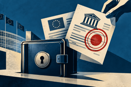 Documenti normativi FinCEN ritirati raffigurati in stile illustrativo con un wallet digitale stilizzato sullo sfondo
