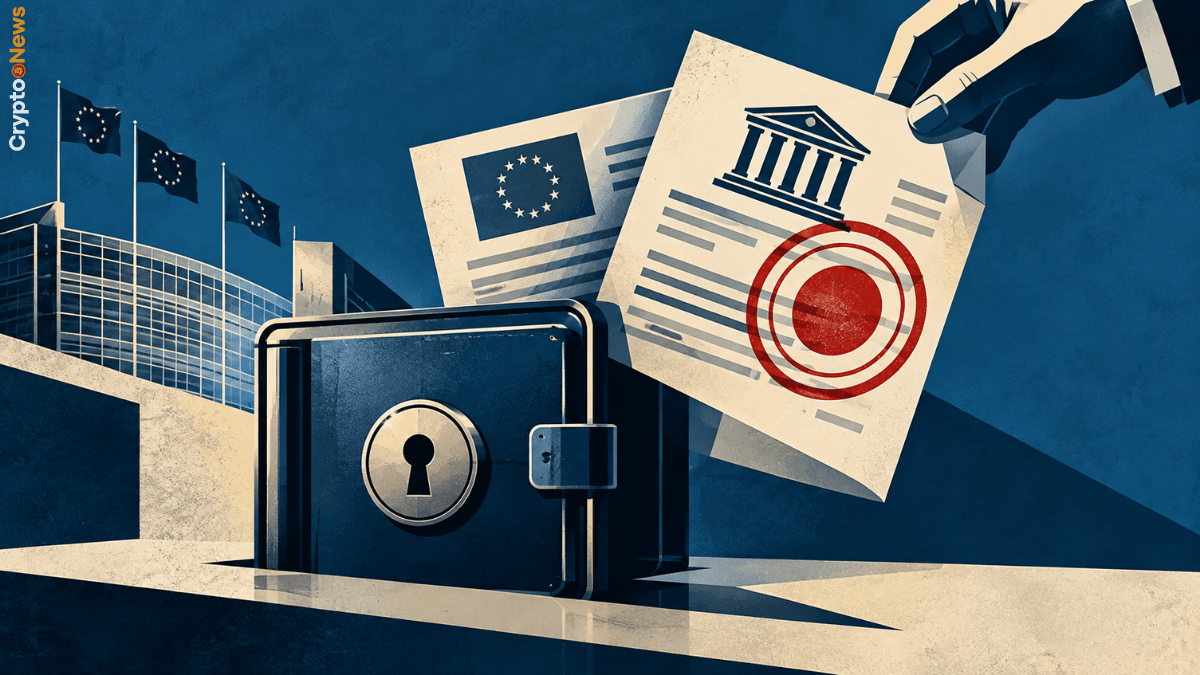 Documenti normativi FinCEN ritirati raffigurati in stile illustrativo con un wallet digitale stilizzato sullo sfondo